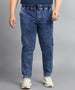 Plus Men's Dark Blue Regular Fit Washed Jogger Jeans Stretchable