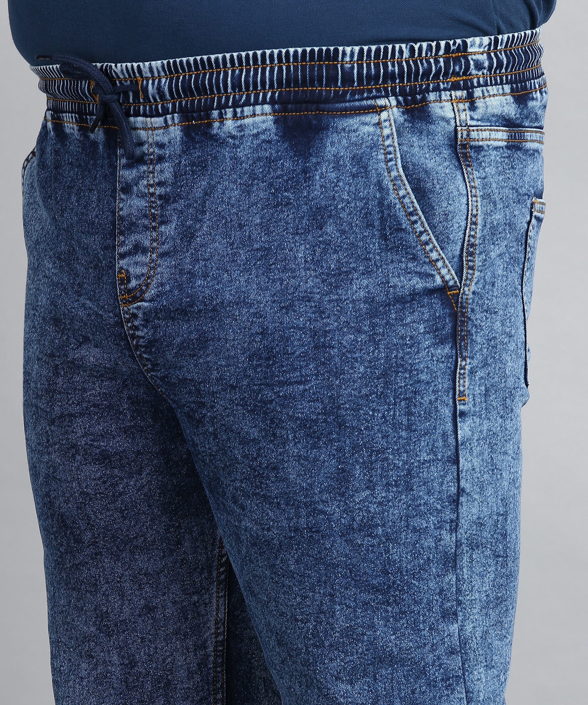 Plus Men's Dark Blue Regular Fit Washed Jogger Jeans Stretchable