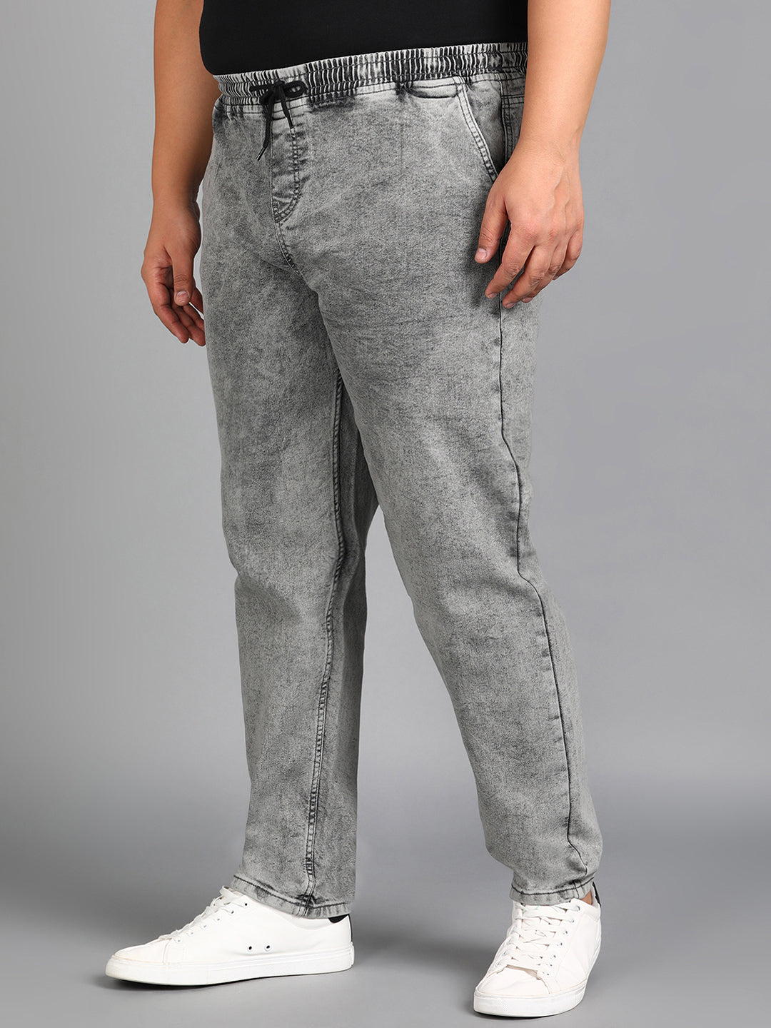 Plus Men's Ice Grey Regular Fit Washed Jogger Jeans Stretchable