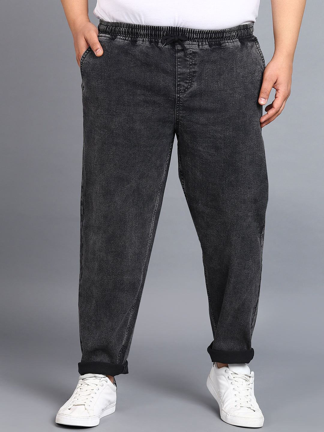 Urbano Plus Men's Jet Black Regular Fit Washed Jogger Jeans Stretchable