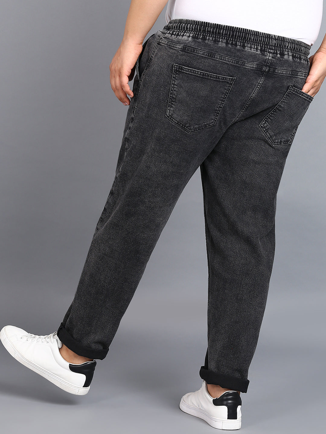 Urbano Plus Men's Jet Black Regular Fit Washed Jogger Jeans Stretchable