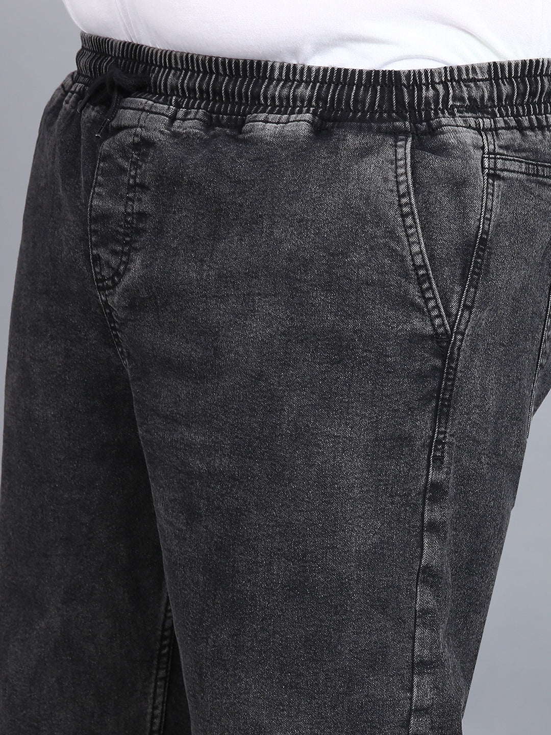Urbano Plus Men's Jet Black Regular Fit Washed Jogger Jeans Stretchable