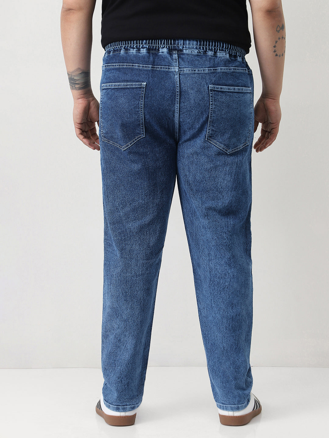 Plus Men's Light Blue Regular Fit Washed Jogger Jeans Stretchable