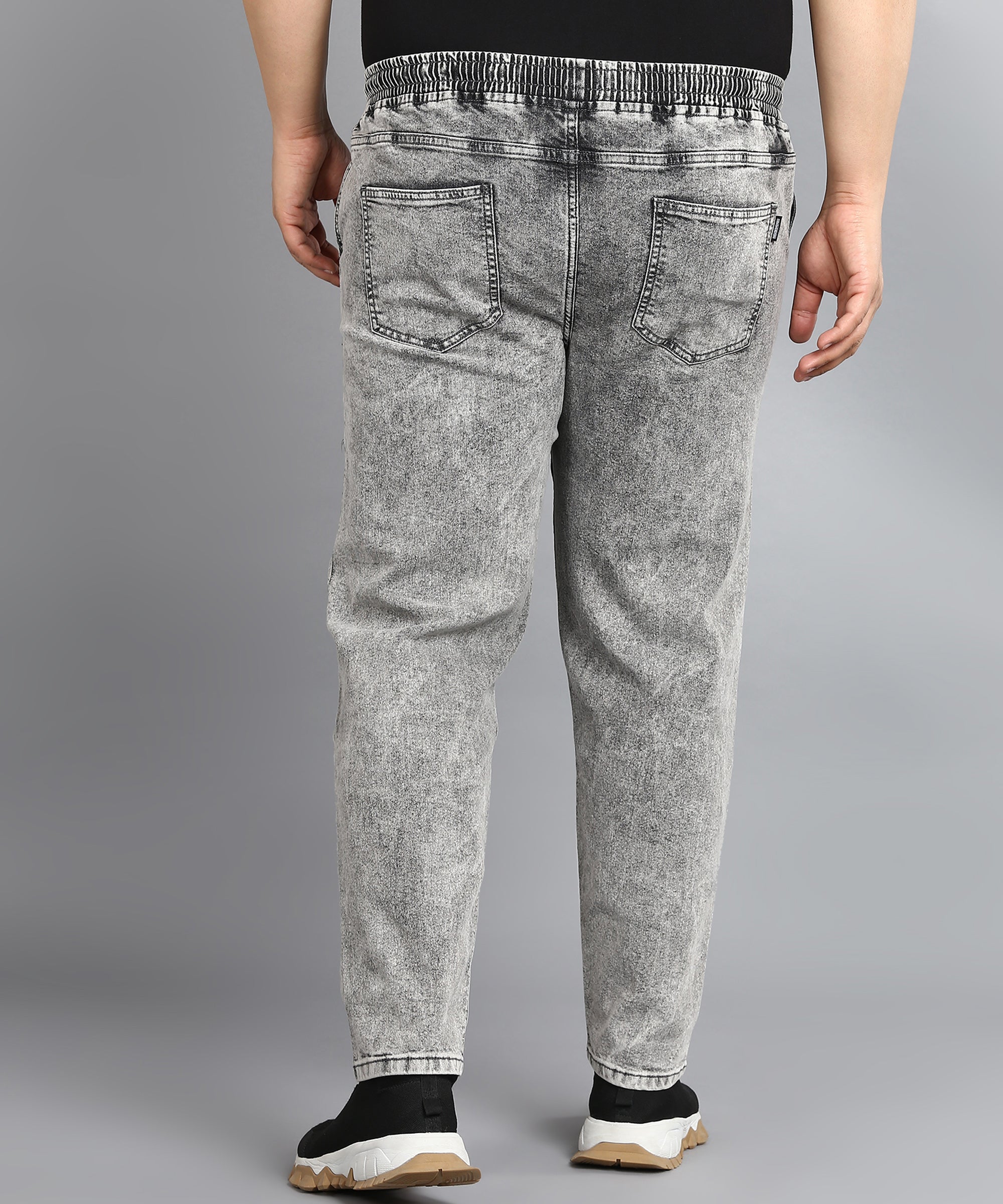 Urbano Plus Men's Light Grey Regular Fit Washed Jogger Jeans Stretchable