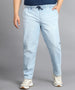 Plus Men's Ice Blue Regular Fit Washed Jogger Jeans Stretchable