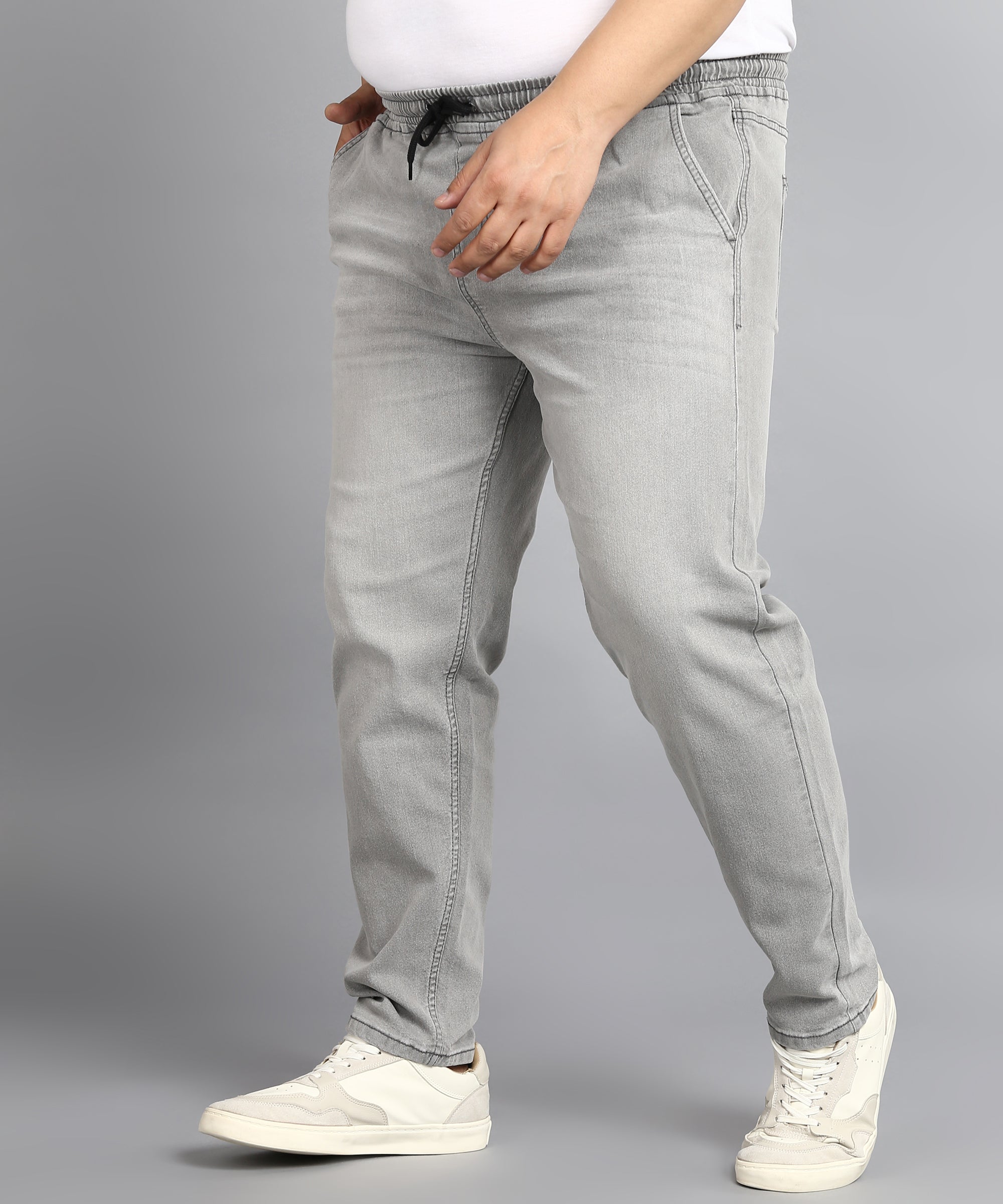 Urbano Plus Men's Ice Grey Regular Fit Washed Jogger Jeans Stretchable