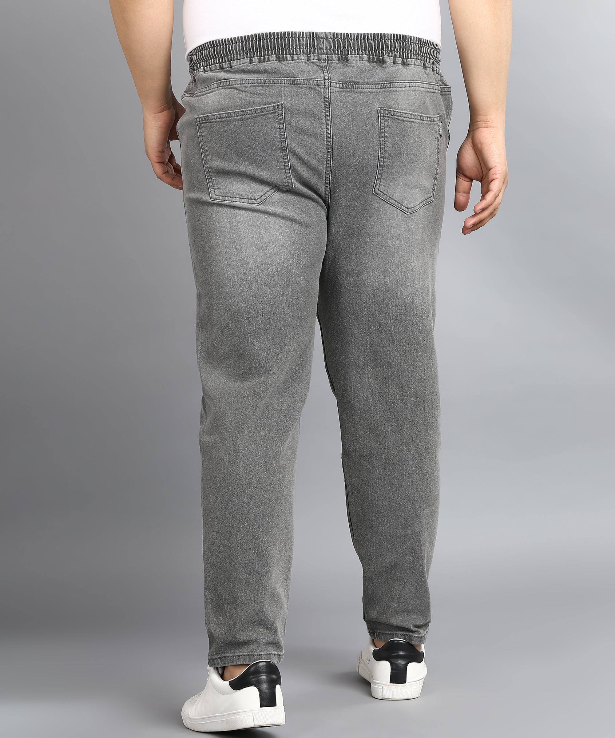 Urbano Plus Men's Light Grey Regular Fit Washed Jogger Jeans Stretchable