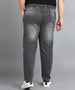 Plus Men's Grey Regular Fit Washed Jogger Jeans Stretchable