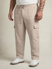 Plus Men's Beige Straight Fit Linen Cargo Pants with 6 Pockets