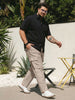Plus Men's Beige Straight Fit Linen Cargo Pants with 6 Pockets