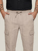 Plus Men's Beige Straight Fit Linen Cargo Pants with 6 Pockets