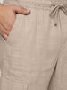 Plus Men's Beige Straight Fit Linen Cargo Pants with 6 Pockets