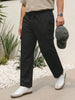 Plus Men's Black Straight Fit Linen Cargo Pants with 6 Pockets