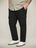 Plus Men's Black Straight Fit Linen Cargo Pants with 6 Pockets
