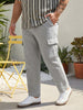 Plus Men's Light Grey Straight Fit Linen Cargo Pants with 6 Pockets