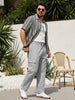Plus Men's Light Grey Straight Fit Linen Cargo Pants with 6 Pockets