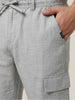 Plus Men's Light Grey Straight Fit Linen Cargo Pants with 6 Pockets