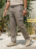 Plus Men's Light Khaki Straight Fit Linen Cargo Pants with 6 Pockets