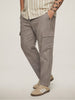 Plus Men's Light Khaki Straight Fit Linen Cargo Pants with 6 Pockets