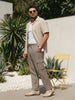 Plus Men's Light Khaki Straight Fit Linen Cargo Pants with 6 Pockets