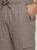 Plus Men's Light Khaki Straight Fit Linen Cargo Pants with 6 Pockets