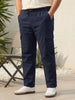 Plus Men's Navy Straight Fit Linen Cargo Pants with 6 Pockets