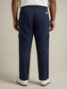 Plus Men's Navy Straight Fit Linen Cargo Pants with 6 Pockets