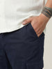 Plus Men's Navy Straight Fit Linen Cargo Pants with 6 Pockets