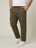 Plus Men's Olive Straight Fit Linen Cargo Pants with 6 Pockets