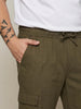Plus Men's Olive Straight Fit Linen Cargo Pants with 6 Pockets