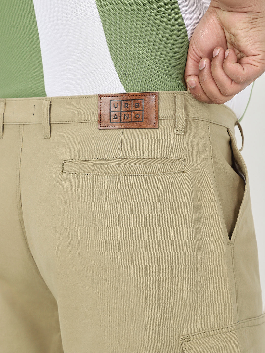 Plus Men's Light Olive Loose Baggy Fit Solid Cargo Chino Pant with 6 Pockets Non-Stretchable