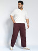Plus Men's Maroon Loose Baggy Fit Solid Cargo Chino Pant with 6 Pockets Non-Stretchable