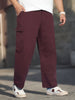 Plus Men's Maroon Loose Baggy Fit Solid Cargo Chino Pant with 6 Pockets Non-Stretchable