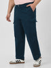 Plus Men's Navy Loose Baggy Fit Solid Cargo Chino Pant with 6 Pockets Non-Stretchable