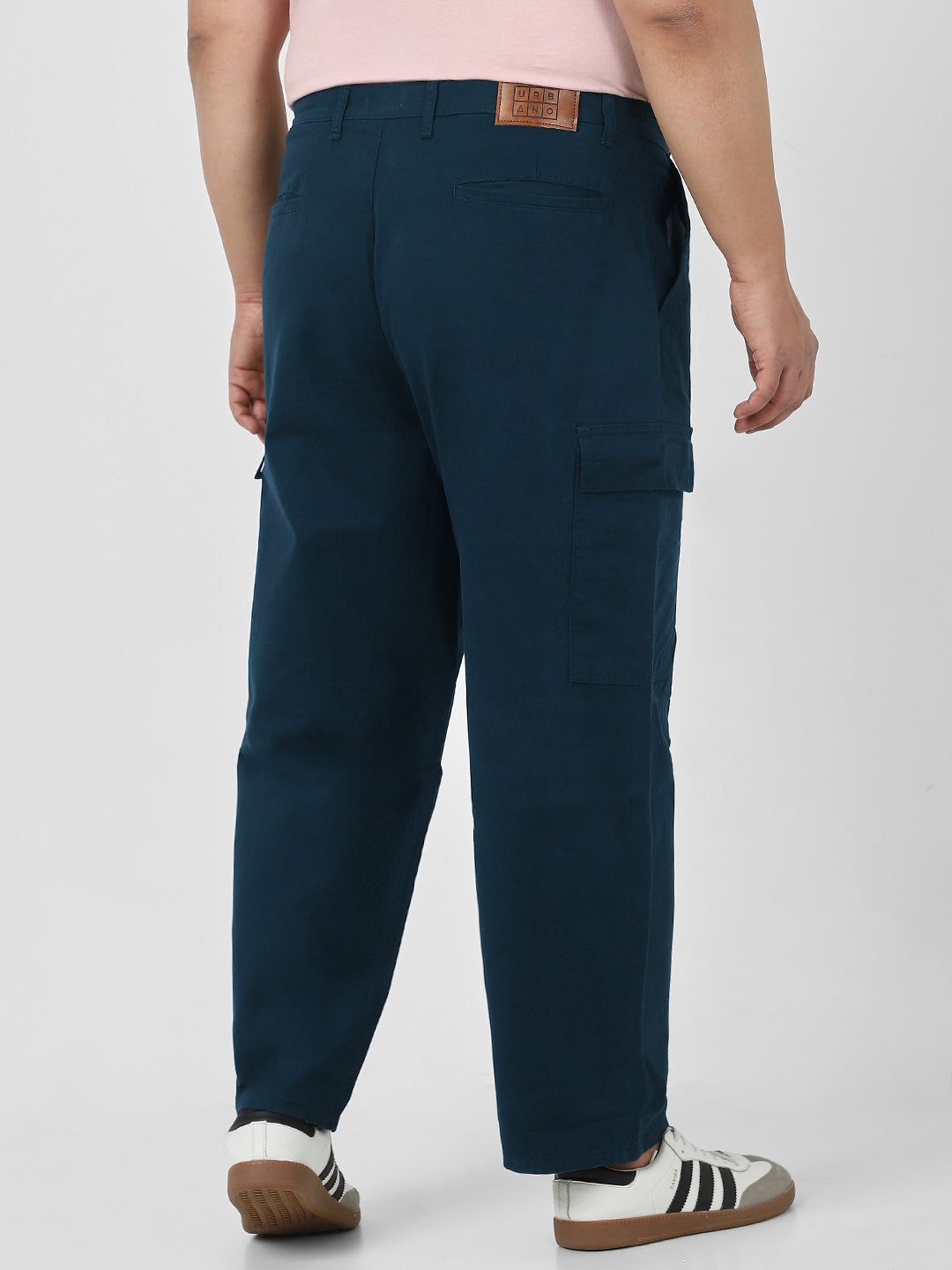 Plus Men's Navy Loose Baggy Fit Solid Cargo Chino Pant with 6 Pockets Non-Stretchable