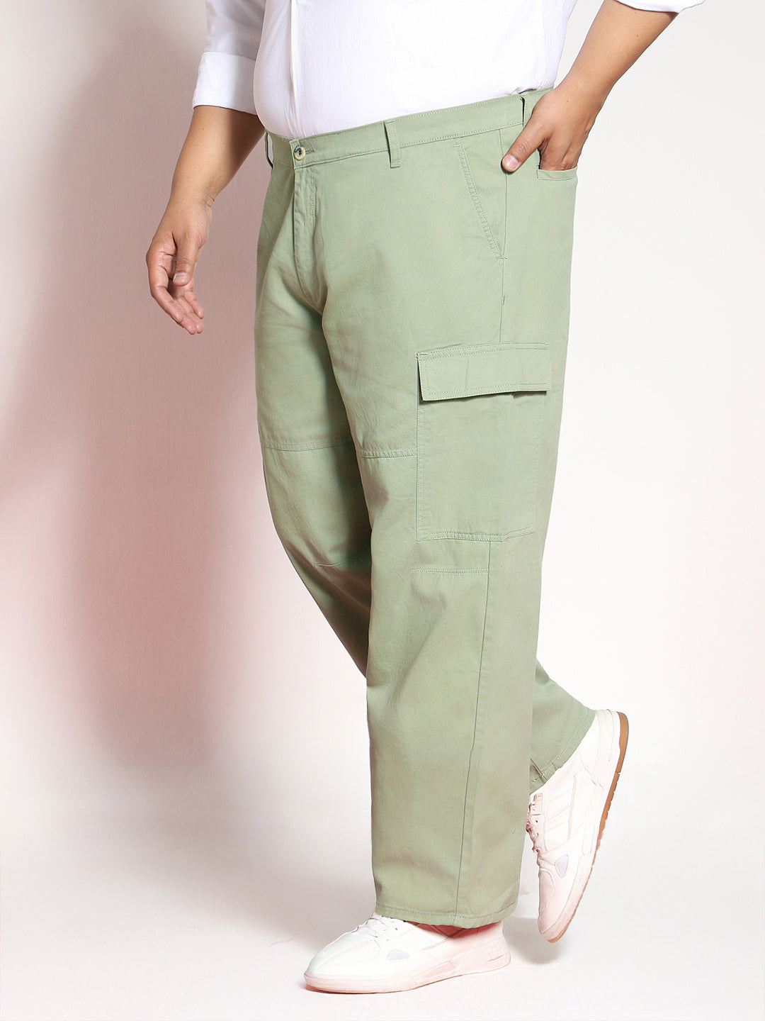 Plus Men's Pista Loose Baggy Fit Solid Cargo Chino Pant with 6 Pockets Non-Stretchable