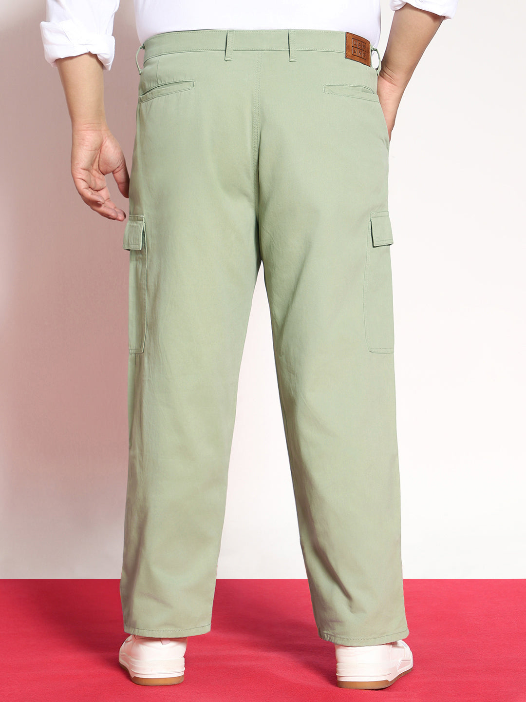 Plus Men's Pista Loose Baggy Fit Solid Cargo Chino Pant with 6 Pockets Non-Stretchable