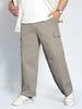 Plus Men's Steel Grey Loose Baggy Fit Solid Cargo Chino Pant with 6 Pockets Non-Stretchable