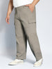 Plus Men's Steel Grey Loose Baggy Fit Solid Cargo Chino Pant with 6 Pockets Non-Stretchable