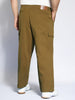 Plus Men's Tobacco Loose Baggy Fit Solid Cargo Chino Pant with 6 Pockets Non-Stretchable