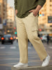 Plus Men's Beige Loose Baggy Fit Solid Cargo Chino Pant with 6 Pockets Non-Stretchable