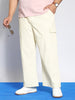 Plus Men's Cream Loose Baggy Fit Cargo Jogger Chino Pant with 6 Pockets Stretchable