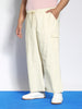 Plus Men's Cream Loose Baggy Fit Cargo Jogger Chino Pant with 6 Pockets Stretchable