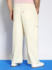 Plus Men's Cream Loose Baggy Fit Cargo Jogger Chino Pant with 6 Pockets Stretchable