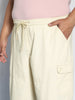 Plus Men's Cream Loose Baggy Fit Cargo Jogger Chino Pant with 6 Pockets Stretchable