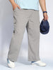 Plus Men's Grey Loose Baggy Fit Cargo Jogger Chino Pant with 6 Pockets Stretchable