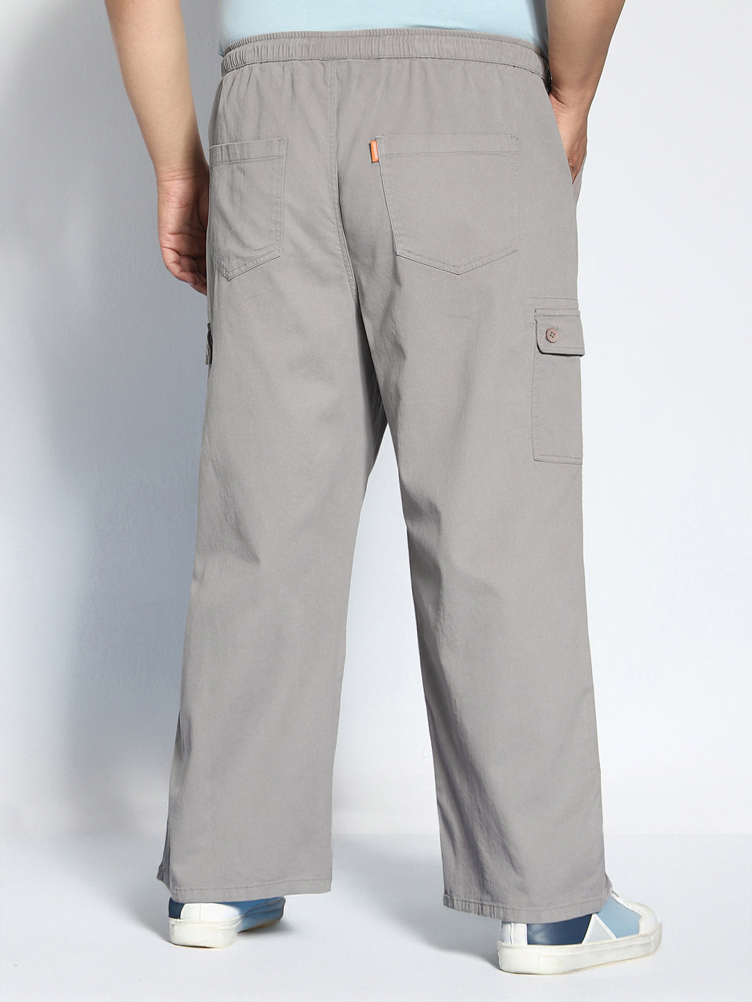 Plus Men's Grey Loose Baggy Fit Cargo Jogger Chino Pant with 6 Pockets Stretchable