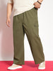 Plus Men's Medium Olive Loose Baggy Fit Cargo Jogger Chino Pant with 6 Pockets Stretchable