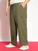 Plus Men's Medium Olive Loose Baggy Fit Cargo Jogger Chino Pant with 6 Pockets Stretchable