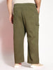 Plus Men's Medium Olive Loose Baggy Fit Cargo Jogger Chino Pant with 6 Pockets Stretchable
